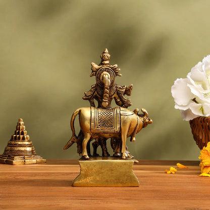 Brass Krishna With Cow Idol (5.5 Inch)