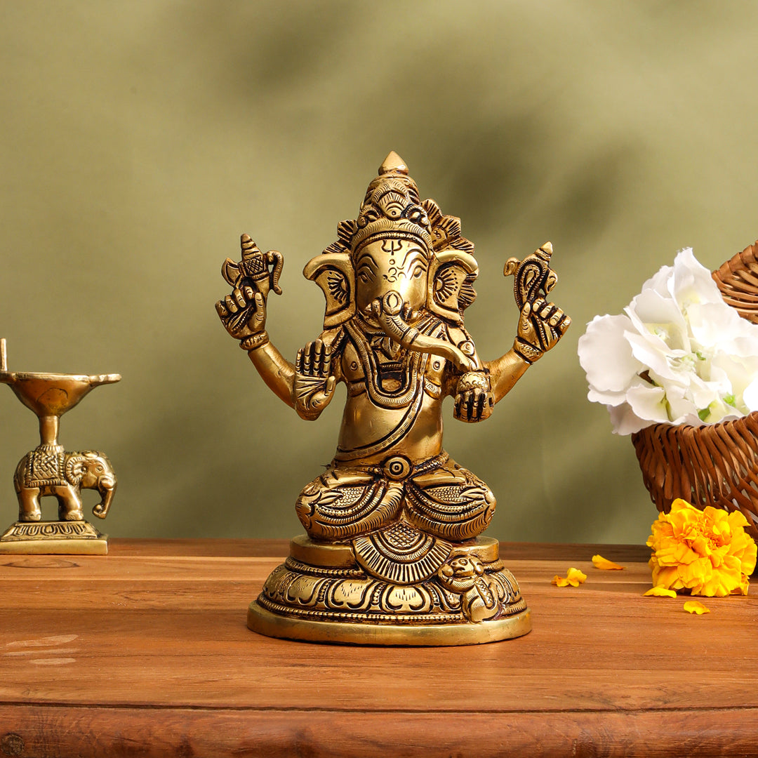 Brass Lord Ganesha Idol (6.8 Inch)