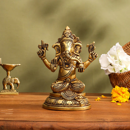Brass Lord Ganesha Idol (6.8 Inch)