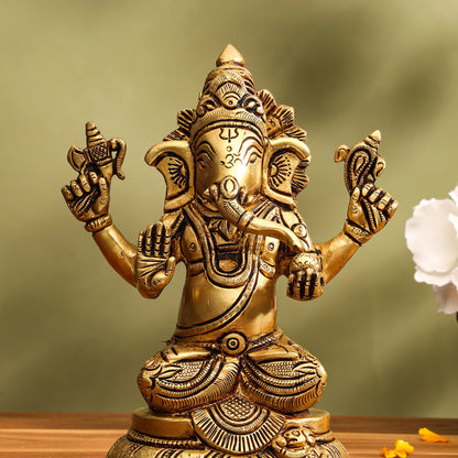 Brass Lord Ganesha Idol (6.8 Inch)