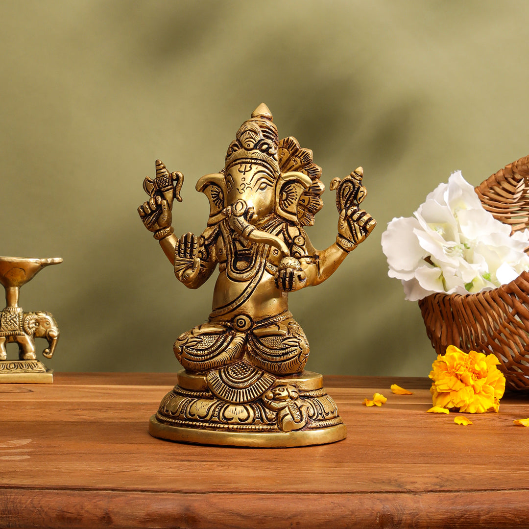 Brass Lord Ganesha Idol (6.8 Inch)