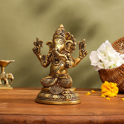 Brass Lord Ganesha Idol (6.8 Inch)