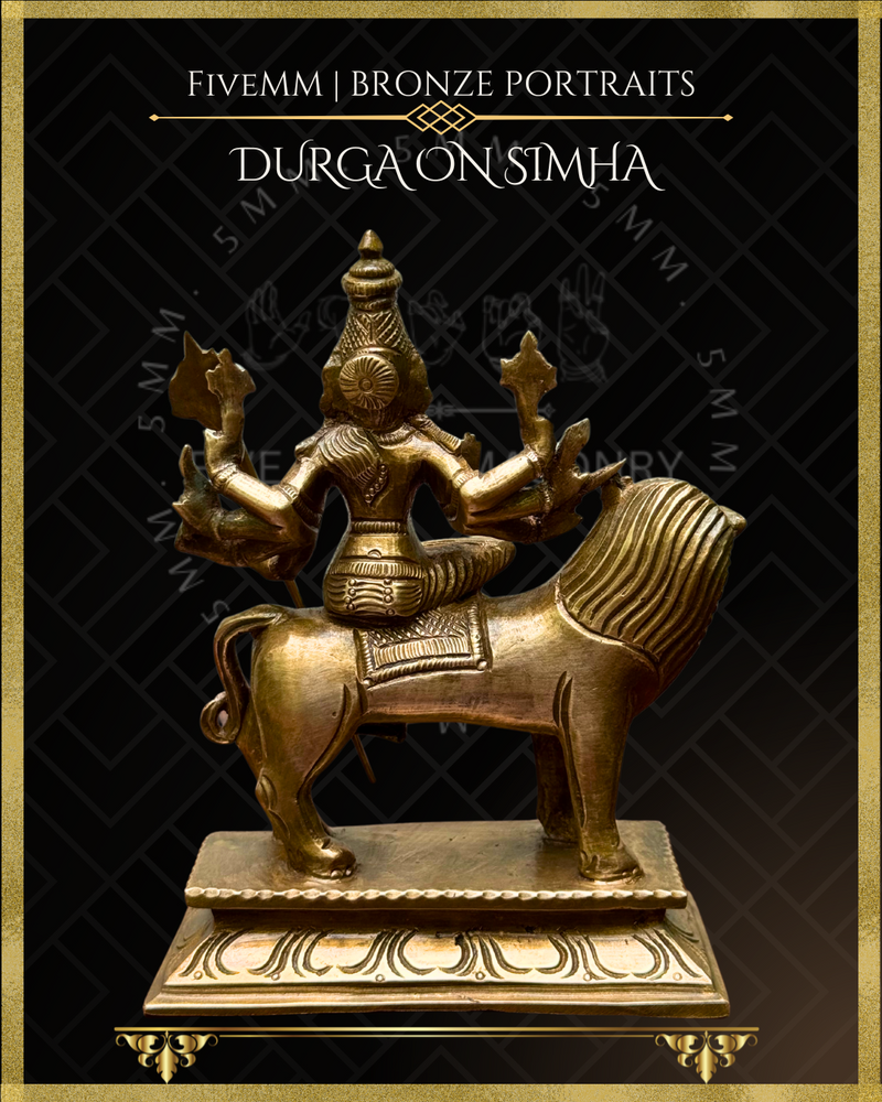 Durga on Simha Panchaloha Bronze Icon - 5.5"