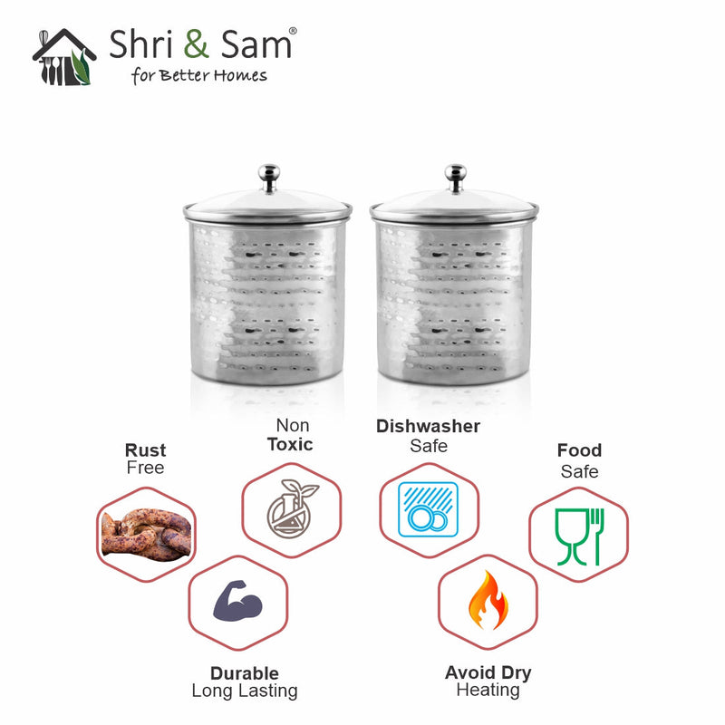 Stainless Steel 2 PCS 700 ML Hammered Storage Canister with Air Tight Glass Lid Candy