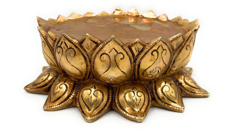 Bhunes Brass Lotus Shaped Pooja Kalash Chowki, Handmade Temple Bajot, Kamal Peetha, Singhasan Stand for Deity, Mandir, Home Decor, Gold, 2.5 Inch, 1 Piece