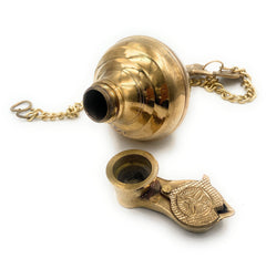 Handcrafted Brass Hanging Pooja Lamp Diya, Traditional Peetal Pittal Pitala Ceiling Lantern for Lakshmi, Saraswati, Durga & Deepam Lighting,Gold, 9.5 Inch, 1 Piece