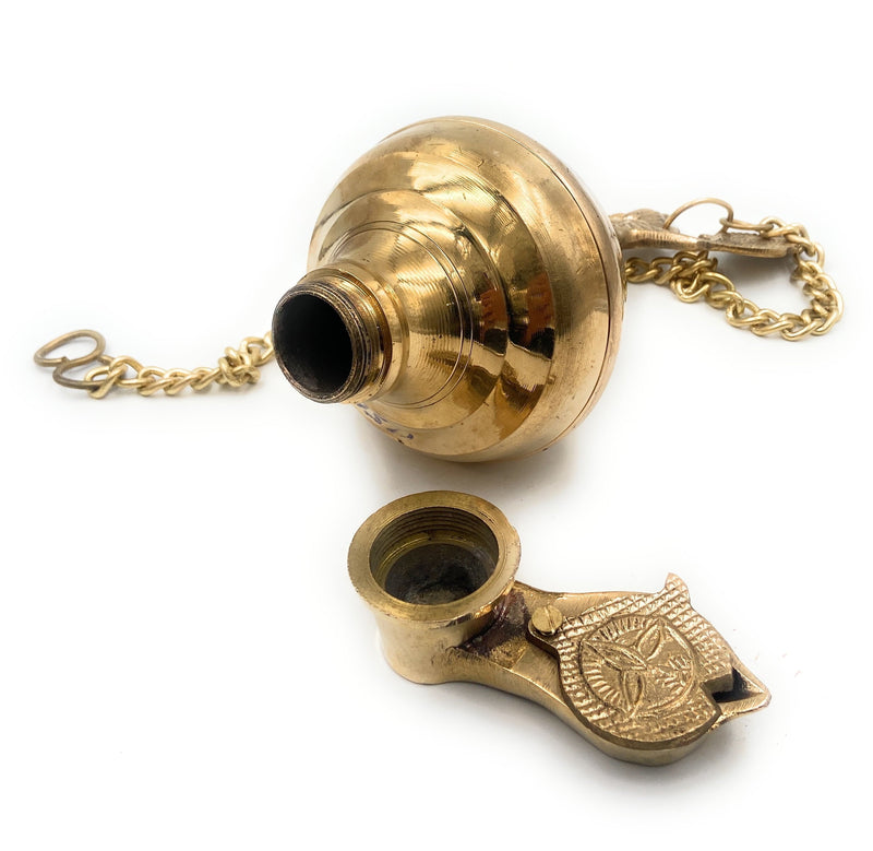 Handcrafted Brass Hanging Pooja Lamp Diya, Traditional Peetal Pittal Pitala Ceiling Lantern for Lakshmi, Saraswati, Durga & Deepam Lighting,Gold, 9.5 Inch, 1 Piece