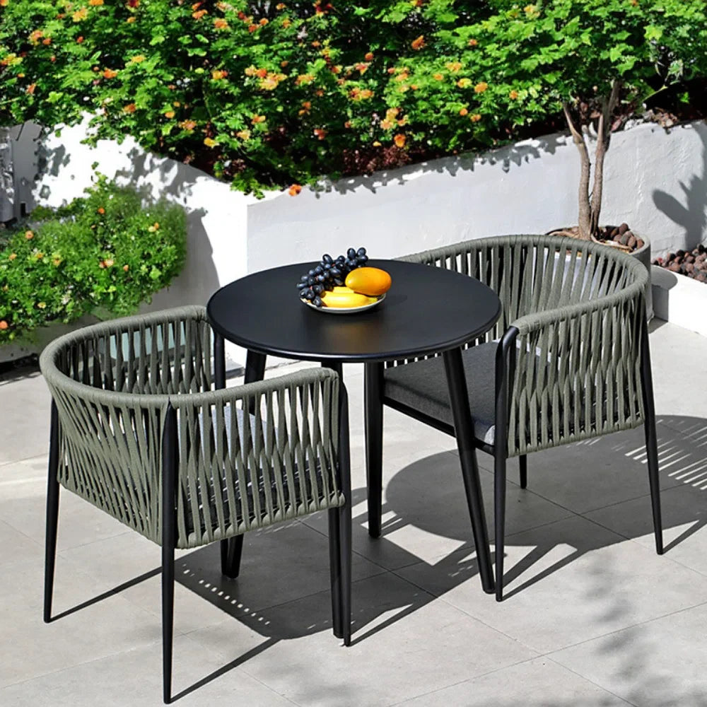 Rocío De la Outdoor Patio Seating Set 2 Chairs and 1 Table Set (Green) Braided & Rope