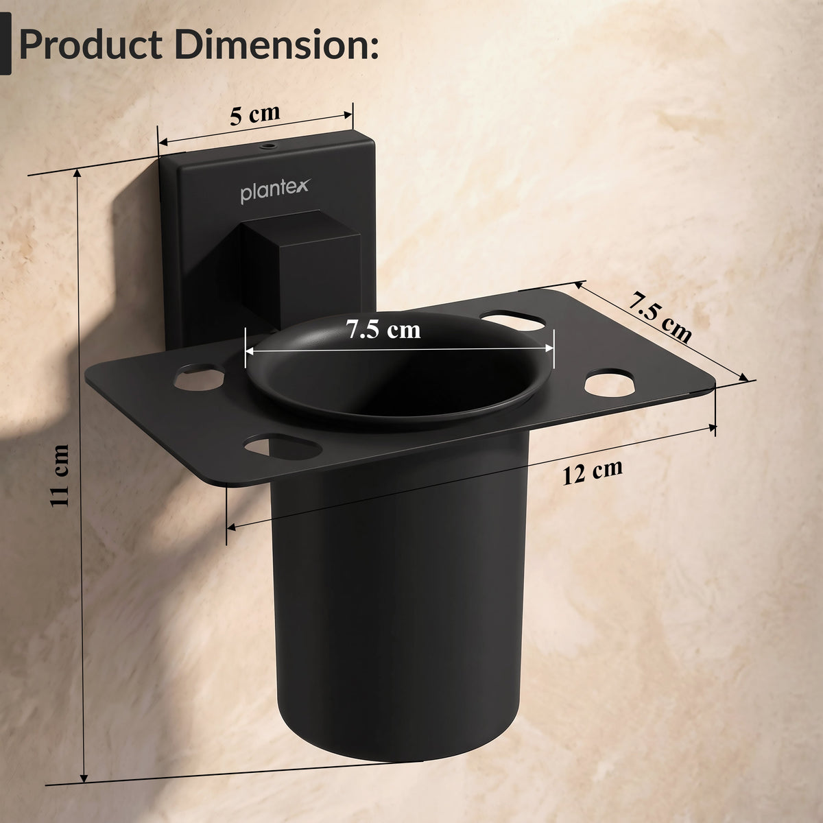 Plantex Tumbler Holder for Bathroom/Stainless Steel Toothpaste Holder/Toothbrush Holder/Bathroom Accessories - Pack of 1 (Black)-2