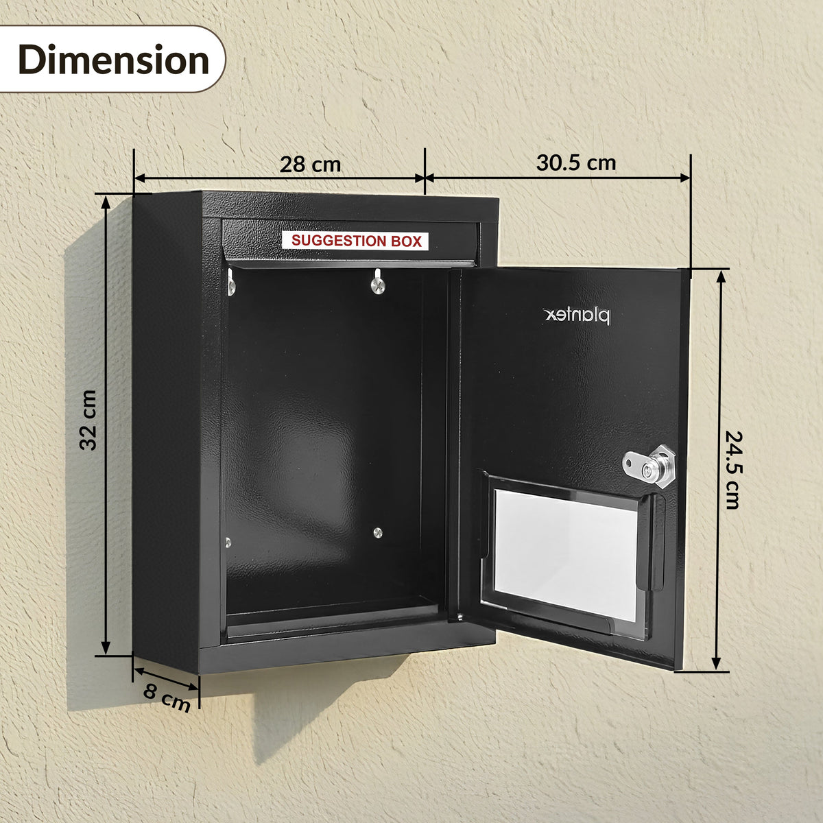 Plantex All in 1 Letter Box/Multipurpose Box- Suggestion Box/Complaint Box/Post Box/Donation Box/Letter Box for Home gate and Office with Keylocks - Table Top, Wall Mounted - GI Steel (Black)-2