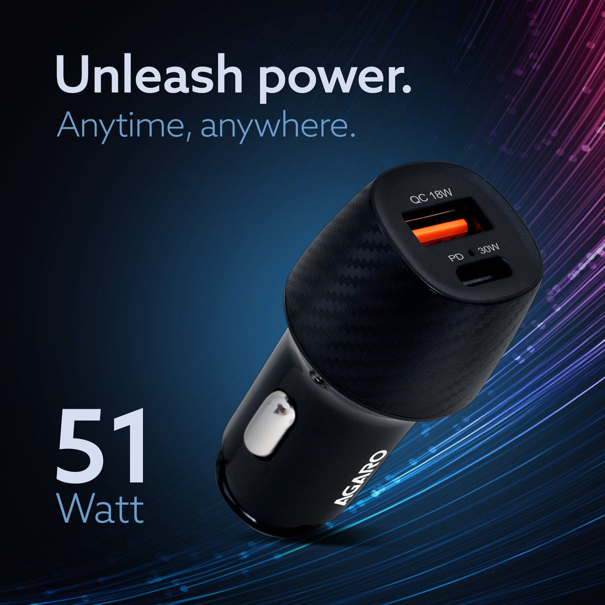 AGARO Pulse Car Charger, Dual Port with 51W Fast Car Charger with Dual Output (33W Pd Type C Port + 18W USB A Port), Fas