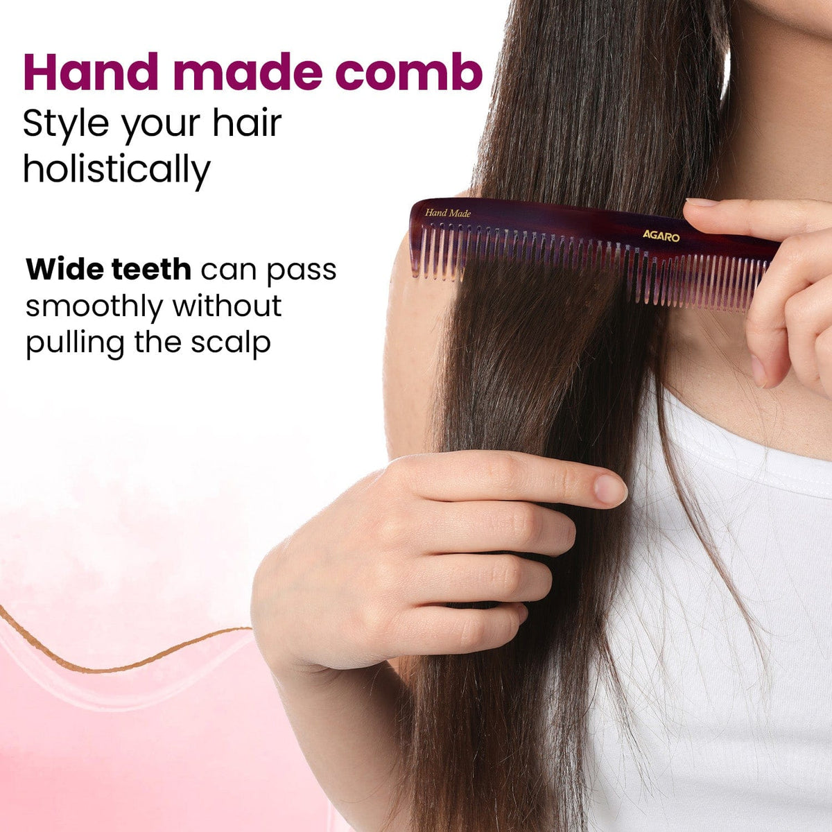AGARO Hand Made Cellulose Acetate Comb HMC72, All Fine Tooth Dressing Comb, Smooth Rounded Teeth, Hair Styling, Hair Bru