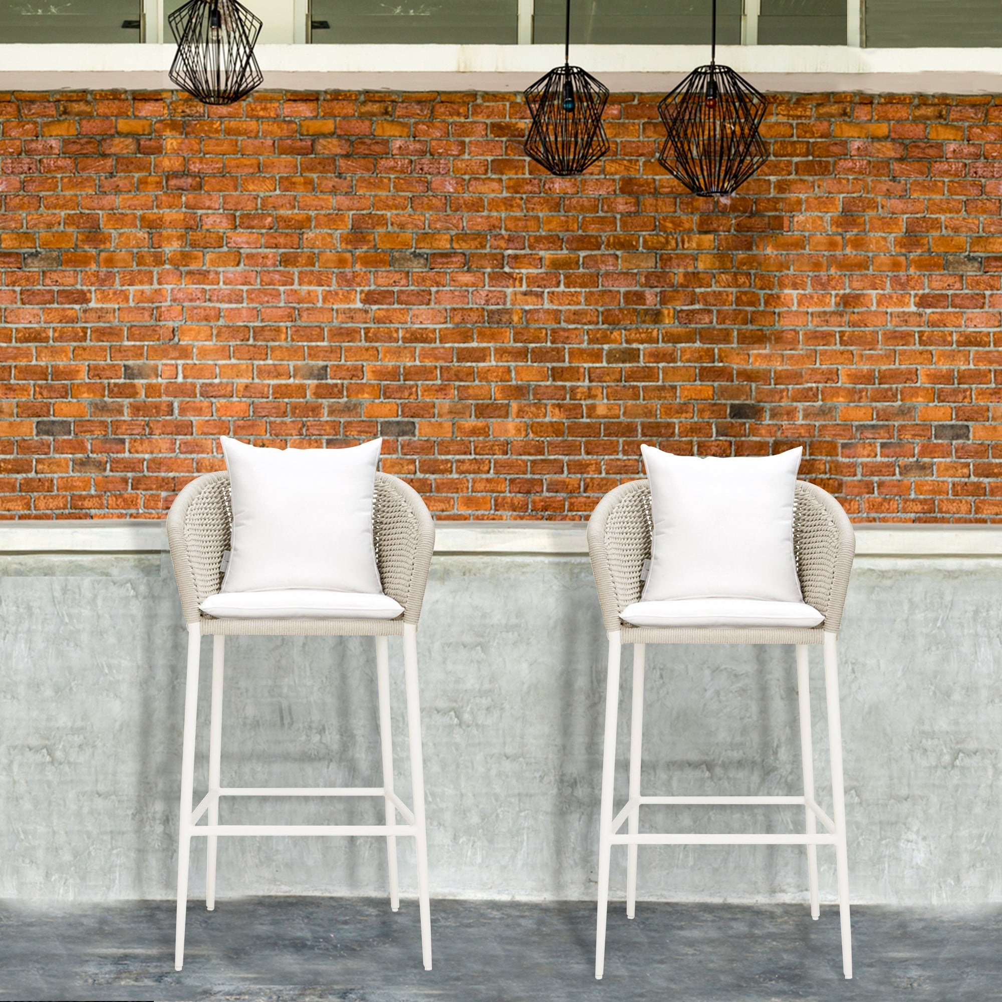 Sezgin Outdoor Patio Bar Chair 2 Chair For Balcony Braided & Rope (Ivory)