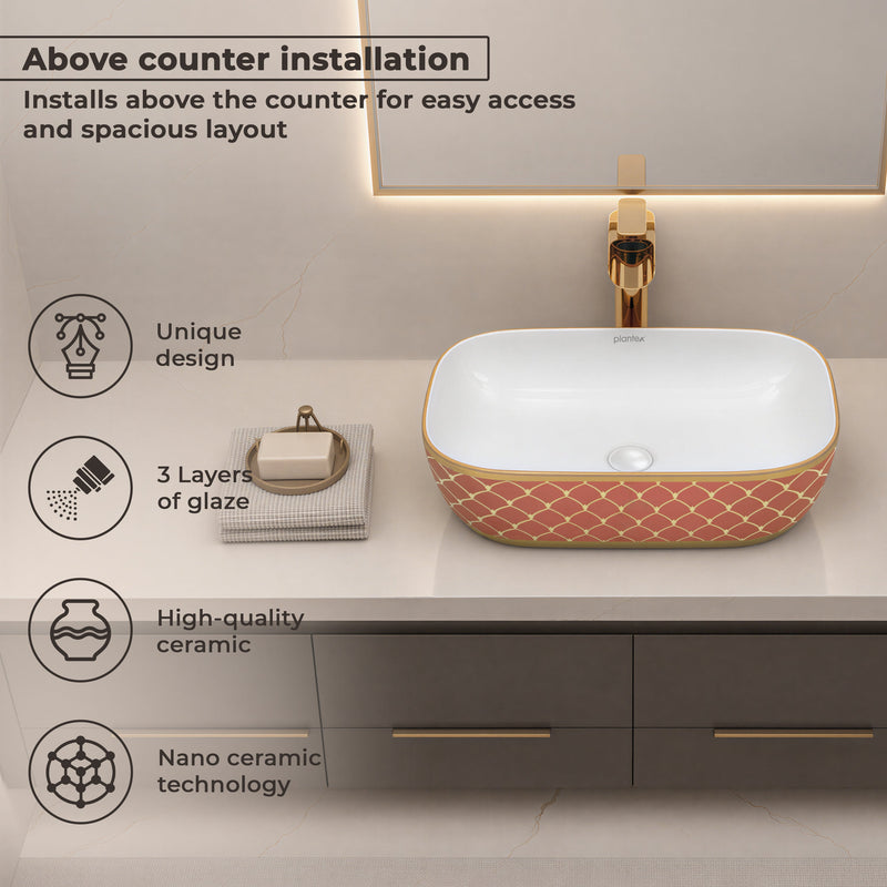 Plantex Ceramic Washbasin for Bathroom/Table Top Wash Basin/Countertop Vessel Sink Basin - Indo-European Collection - (NC-104,18 x 13 x 5 Inch)-5