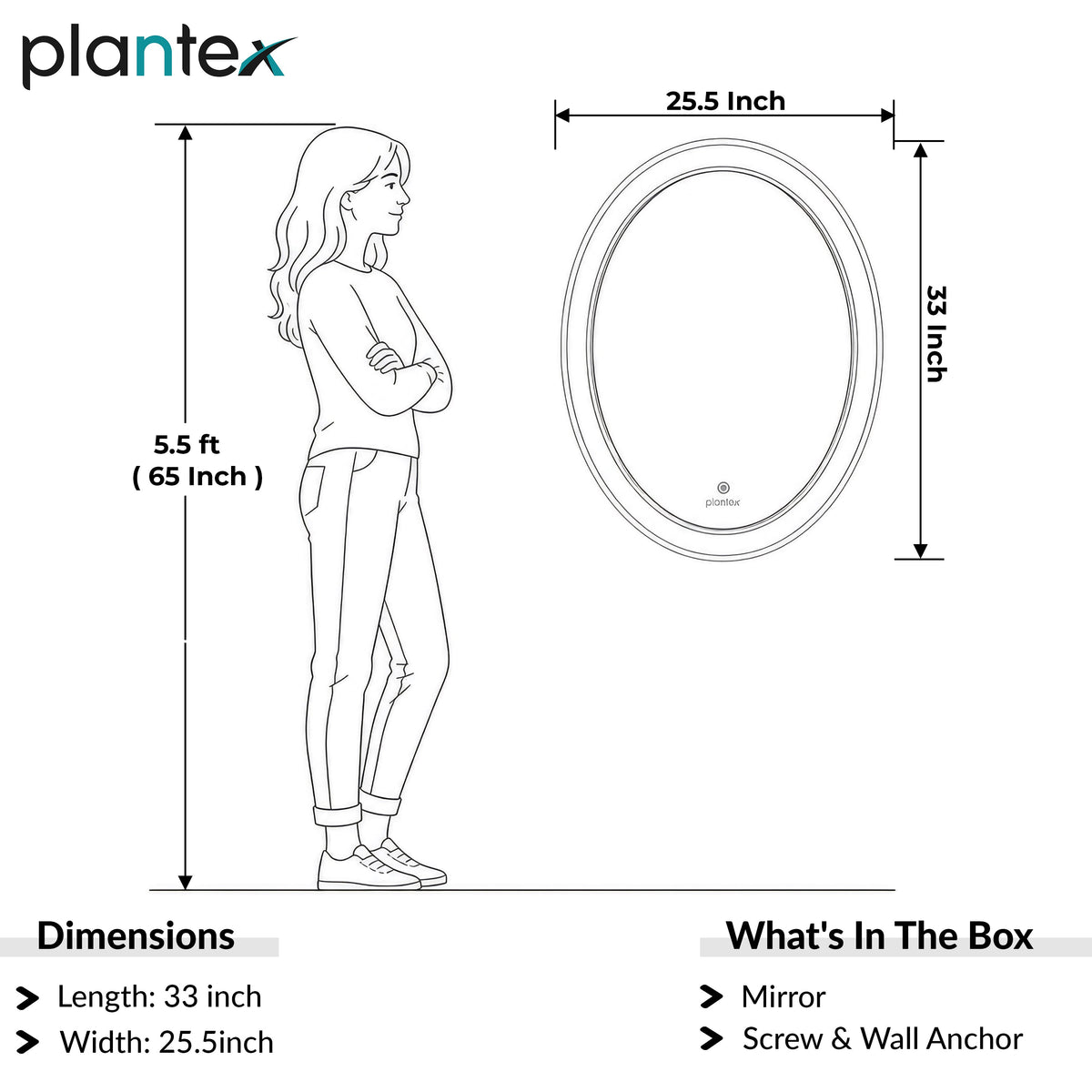 Plantex Resin Frame LED Bathroom Mirror/Designer Mirror for Living Room/Bathroom Mirror with LED Light/Dressing Room - Oval Shape (White, 32 x 24 Inch)-2