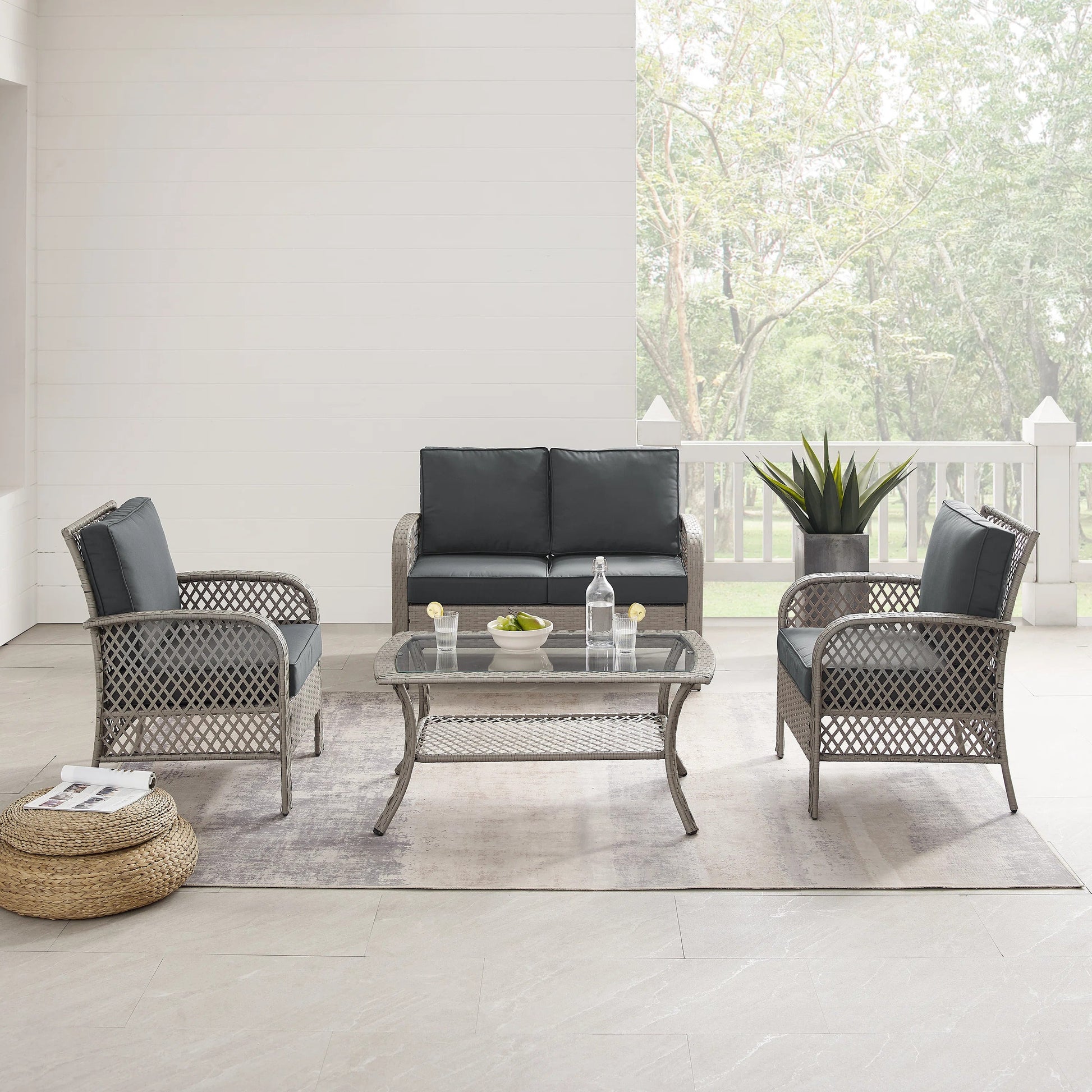 Meier Outdoor Sofa Set 2 Seater, 2 Single seater and 1 Center Table (Grey)