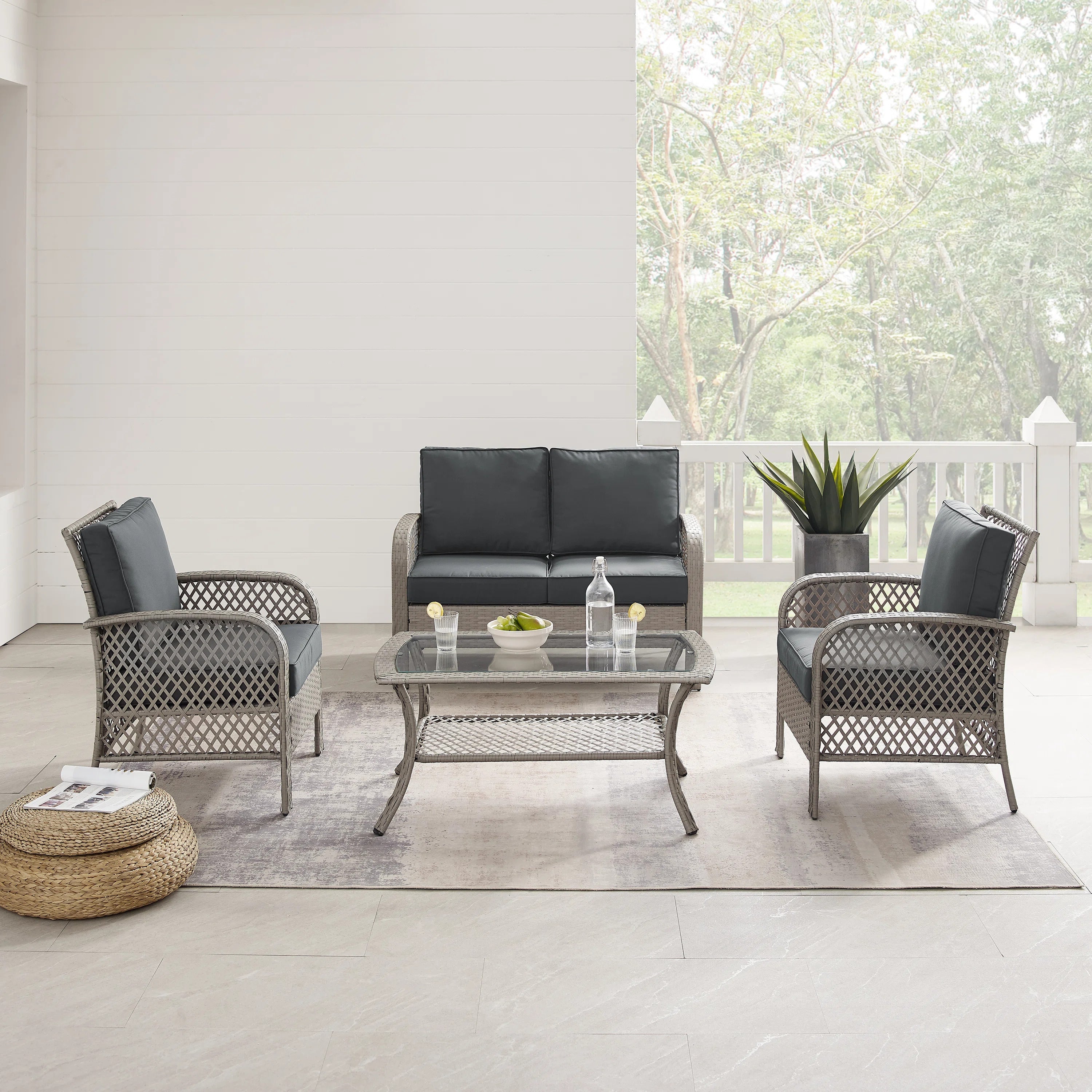 Meier Outdoor Sofa Set 2 Seater, 2 Single seater and 1 Center Table (Grey)