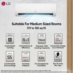 LG 1.5 Ton 5 Star AI DUAL Inverter Split AC | Copper | AI Convertible 6 in 1 | VIRAAT Mode | Faster Cooling | Energy Saving | 4 Way Swing | HD Filter with Anti Virus Protection (USNQ19PNZE3.AMLG, White)