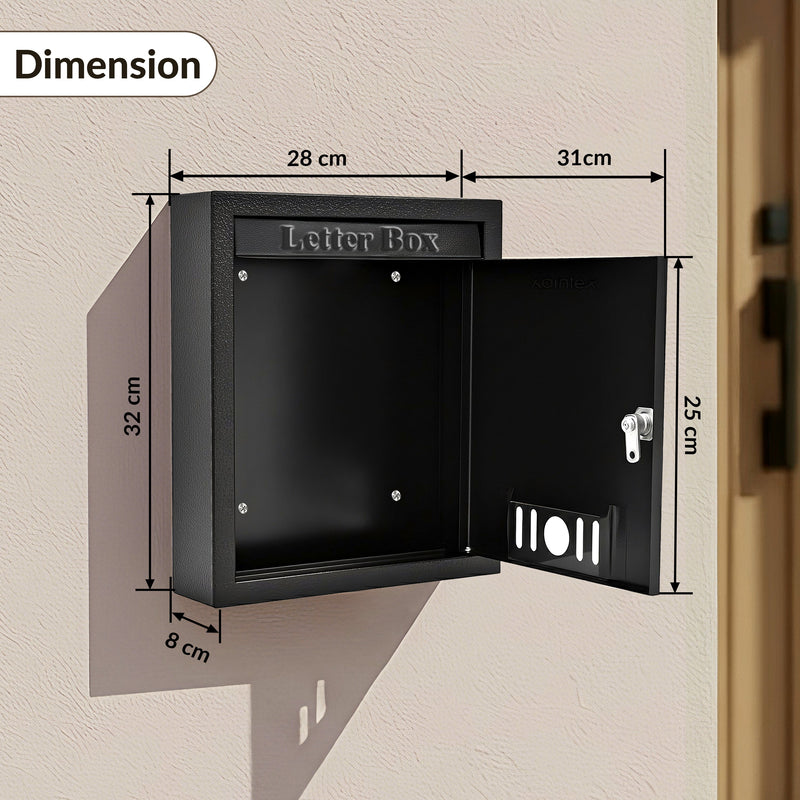 Plantex Letter Box/GI Steel Post Box/Suggestion Box for Office Use with Key Lock/Letter Box for Home gate/Mail Box (Black) - Wall Mount - A4 Size-2