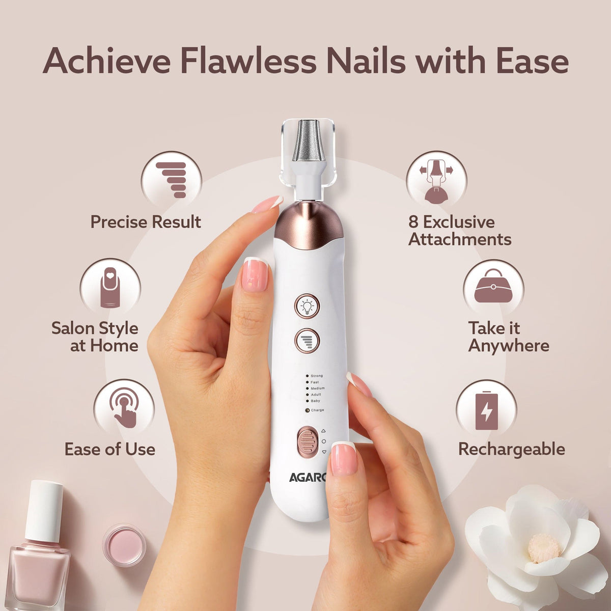 AGARO Prima Nail Drill & Polisher, Professional Nail Care at Home, Electric Nail Polisher, Manicure & Pedicure, Shape, T