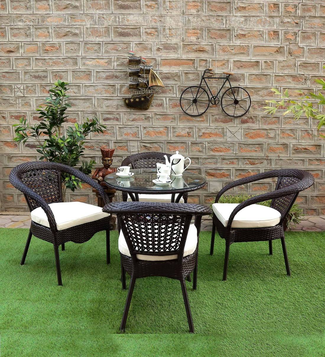 Moonpie Outdoor Patio Seating Set 4 Chairs and 1 Table Set (Dark Brown)