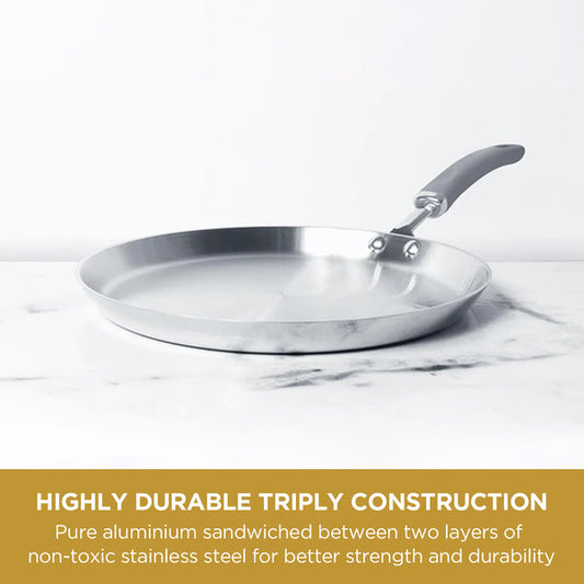 Meyer Trivantage Stainless Steel Triply Cookware Flat Tawa, 28cm