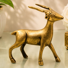 Handcrafted Brass Deer Sculpture for Vastu, Spiritual Decor &amp; Premium Home Decoration, Gold, 4 Inch, 1 Piece