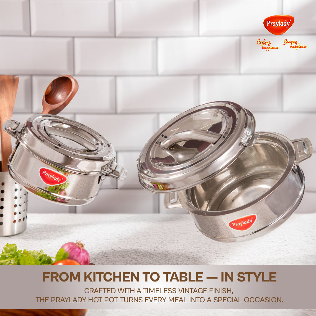 Praylady Vintage Hotpot – Premium Stainless Steel Insulated Casserole for Hot & Cold Meals (1L–5L)
