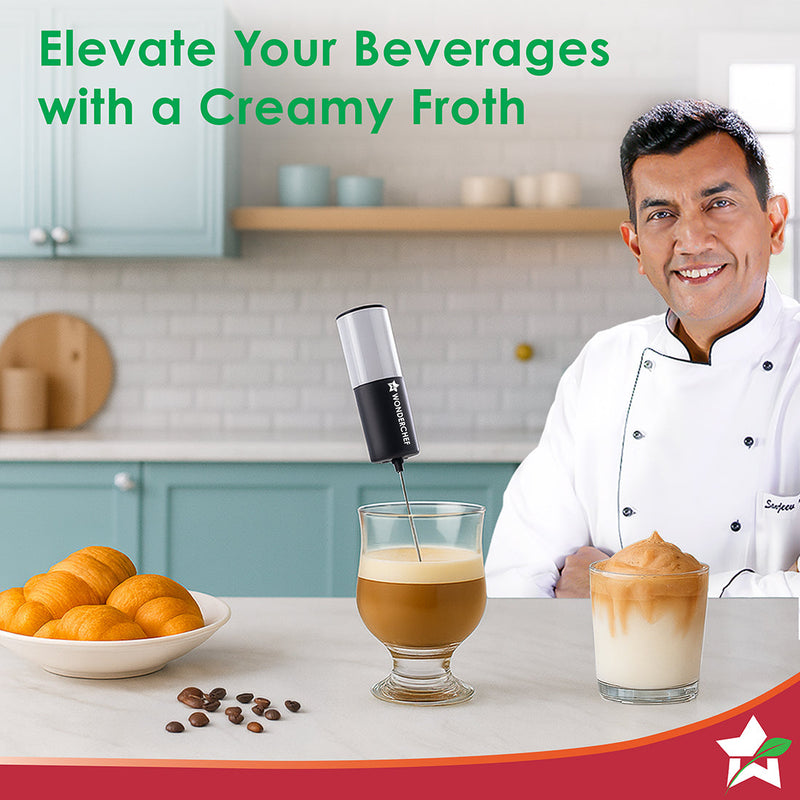 Wonderchef Regalia Milk Frother | Rich and Creamy Froth in Seconds | Stainless Steel Body & Whisk | AA Battery Operated 