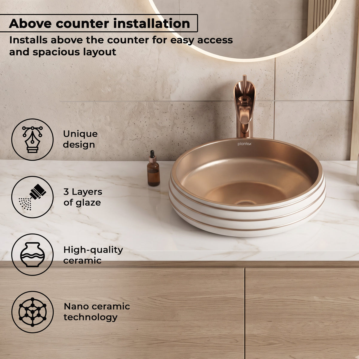 Plantex Round Wash Basin for Bathroom/Ceramic Tabletop Washbasin/Basin for Bathroom Indo-European Collection (16 x 16 x 7 Inch)-4