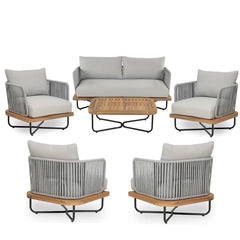 Arria Outdoor Garden Balcony Sofa Set 2 Seater,4 Single Seater With 1 Table Set, Braid & Rope (Grey + Grey)