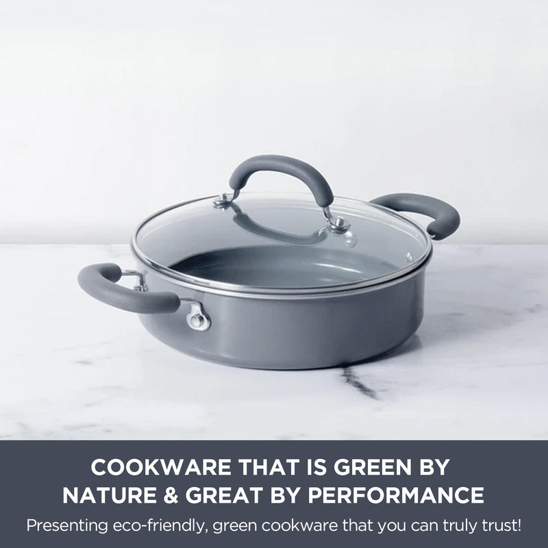 Meyer Anzen Ceramic Coated Cookware 5pcs Set - 24cm Frypan + 24cm Sauteuse with Interchangeable Lid + 26cm Kadai with Lid