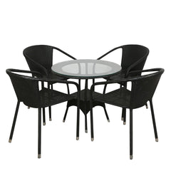 Duke Outdoor Patio Seating Set 4 Chairs and 1 Table Set (Black)
