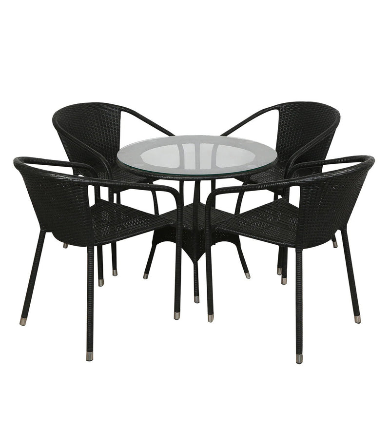 Duke Outdoor Patio Seating Set 4 Chairs and 1 Table Set (Black)