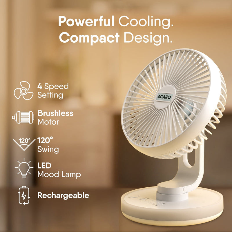 AGARO Alpha Desktop Fan with Light, 6 Inches, 4 Speeds, Oscillating Table Fan, Brushless Motor, Wide Angle Adjustment, U