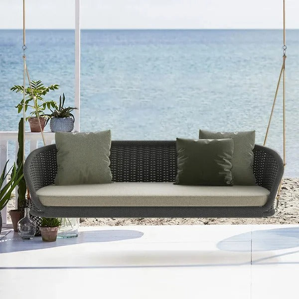 Juul Three Seater Hanging Swing Without Stand For Balcony , Garden Swing (Dark Grey) Braided & Rope