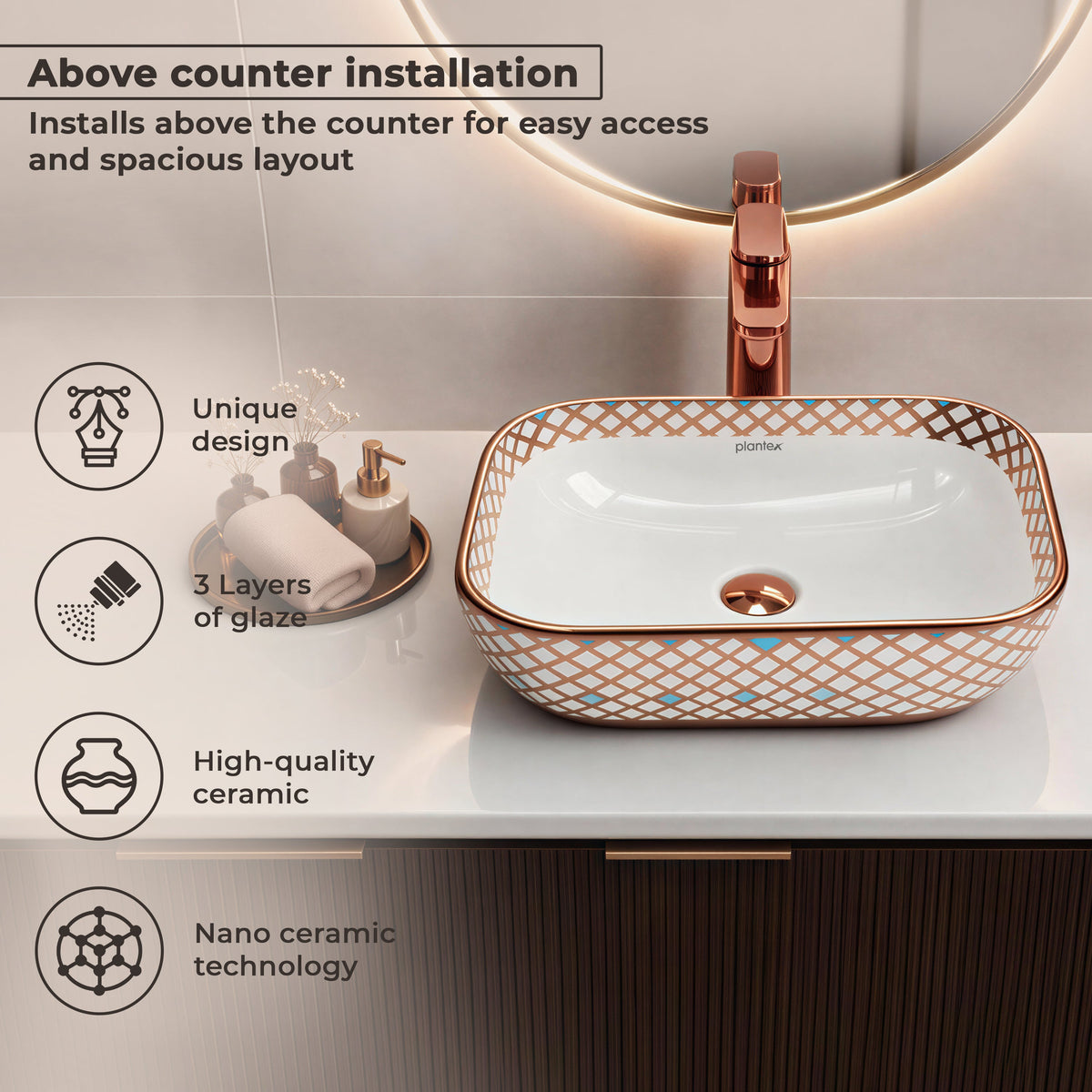 Plantex Ceramic Table Top Wash Basin/Washbasin/Countertop Wash Basin for Bathroom/Living Room(NC-482, 14 x 10 x 5 Inch)-5