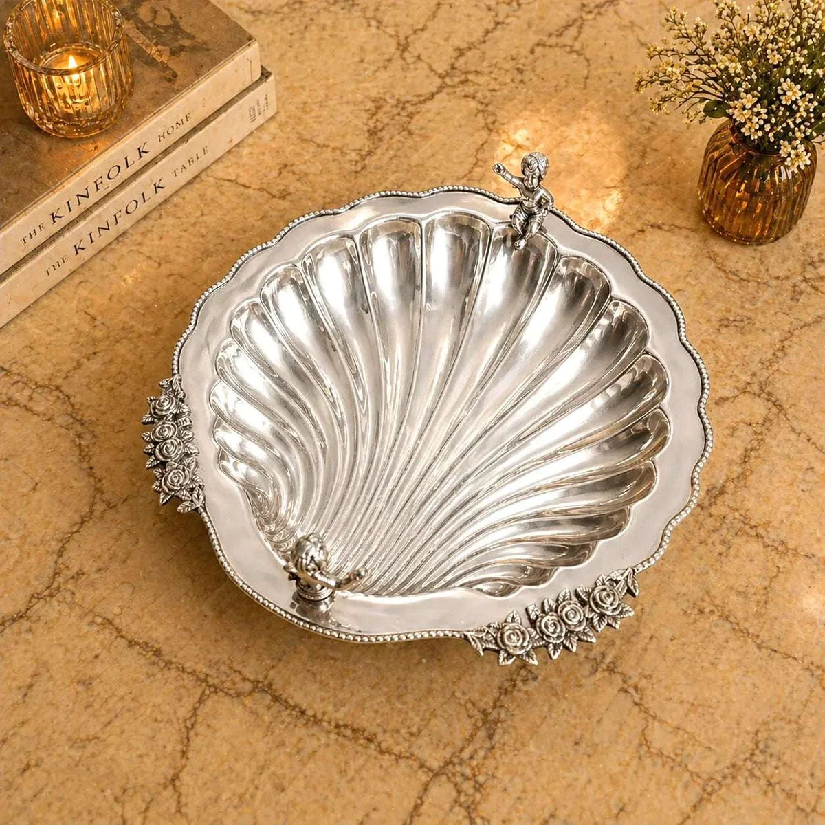 Brass Shell Shaped Decorative Serving Tray / Bowl (13 Inch)