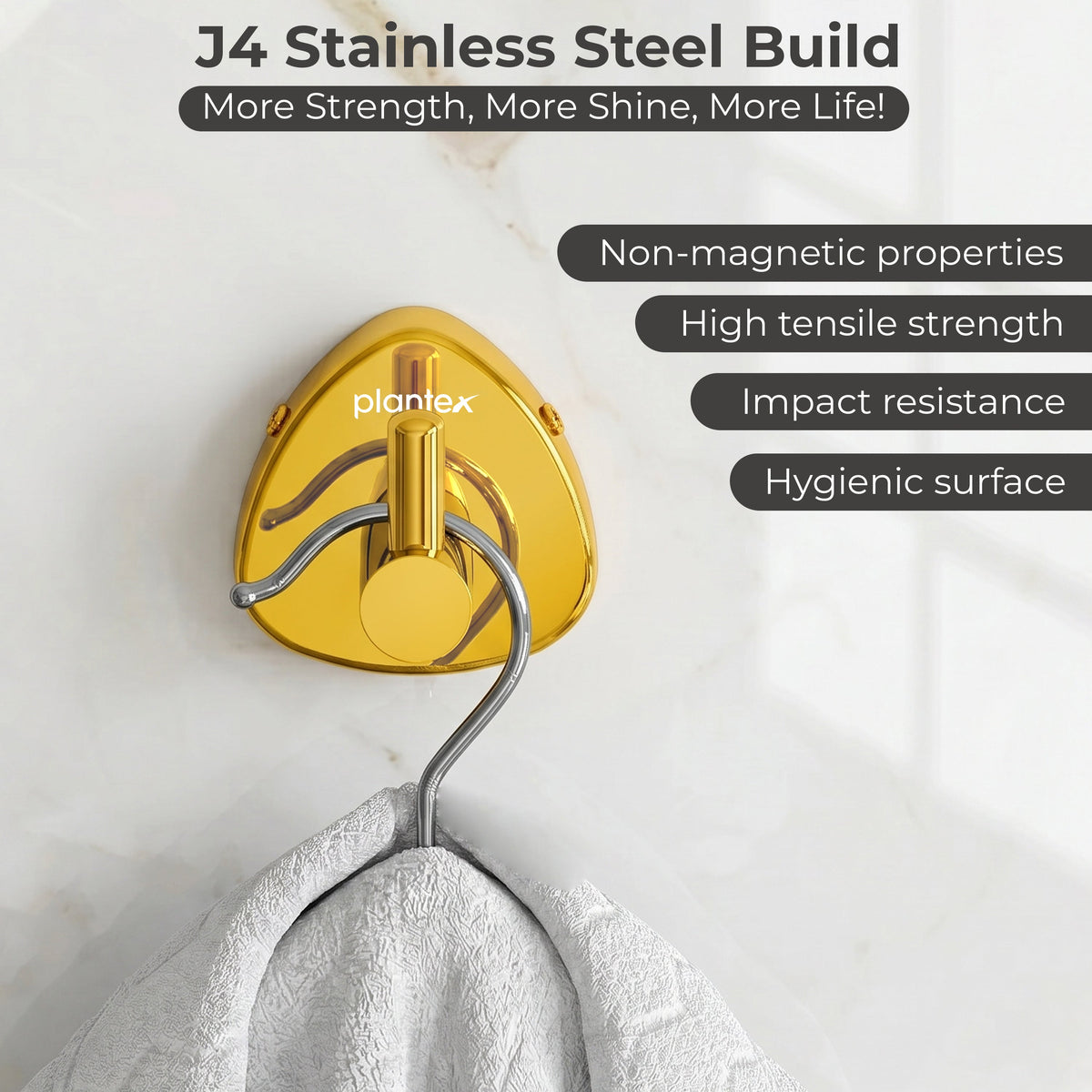 Plantex J4 Stainless Steel Clothes Hanger for Wall/Hangers for Bathroom/Robe Hook/Bathroom Accessories (PVD Gold Finish) Angel-2