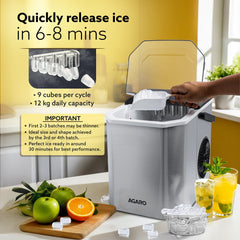 AGARO Regal Ice Maker, Compact Ice Maker, 1.2L water Tank, 9 Pcs bullet Ice Cube at a time, Stainless Steel Body