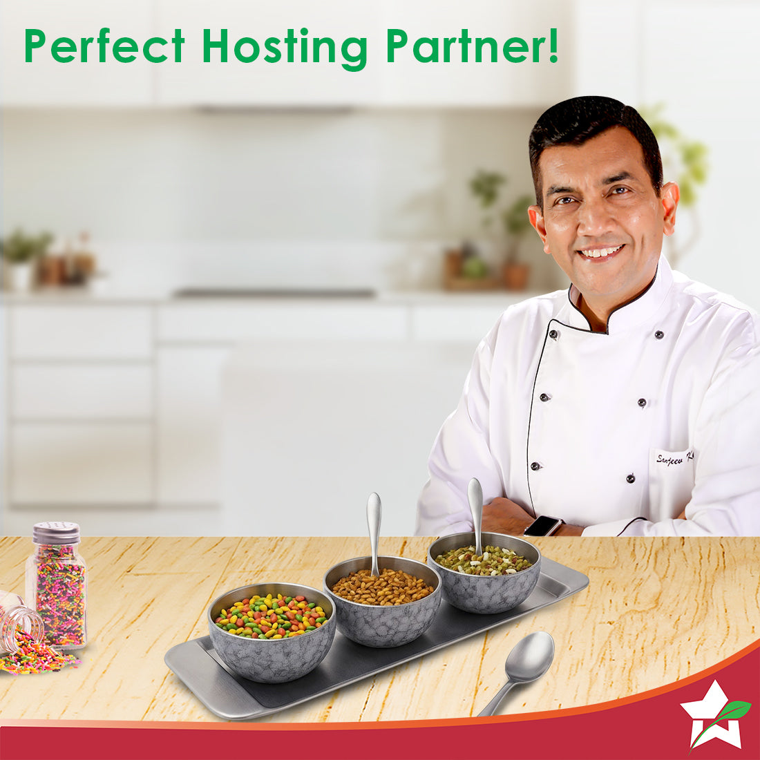 Wonderchef Modena Stainless-steel 7 Pc. Condiment Set, 3 Bowls, 3 Spoons, 1 Tray, Serve Dry Snacks, Chutneys, Dry Fruits