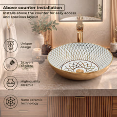 Plantex Table Top Wash Basin For Bathroom/Designer Ceramic Basin/Countertop Vessel Sink Basin - Indo-European Collection (NC-664, 16 x 16 x 5 Inch)-4