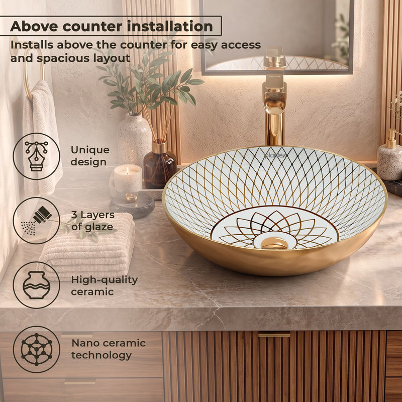 Plantex Table Top Wash Basin For Bathroom/Designer Ceramic Basin/Countertop Vessel Sink Basin - Indo-European Collection (NC-664, 16 x 16 x 5 Inch)-4