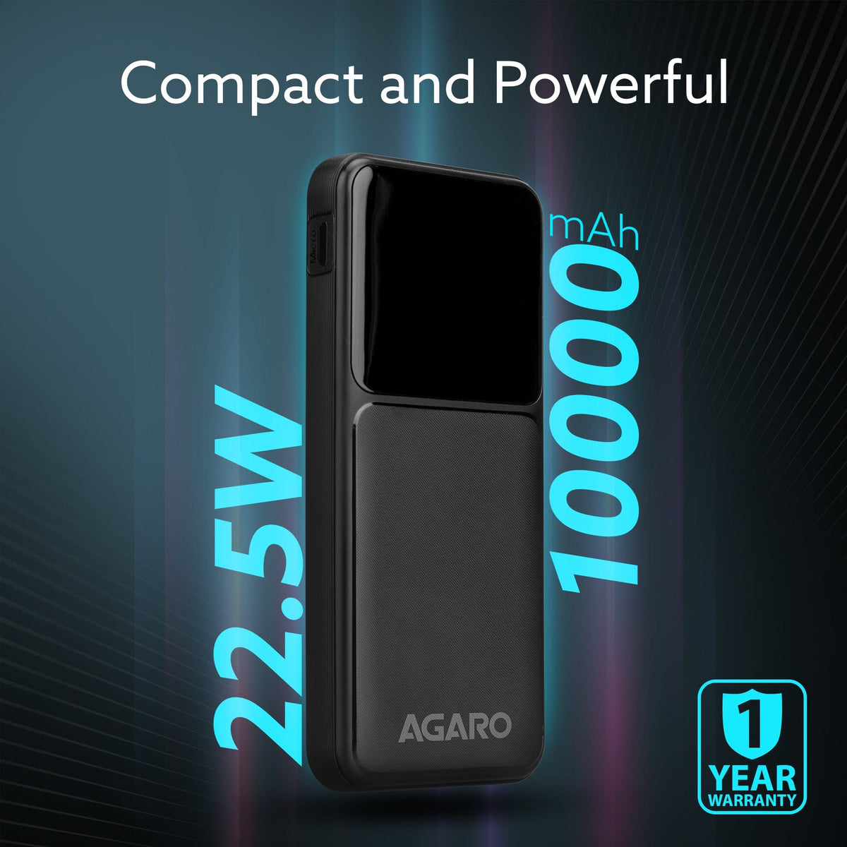 AGARO Regency Power Bank 10000 mAh, 22.5W Power Delivery for Smartphones, Portable, USB C & Micro Input, USB A1,A2 & C O