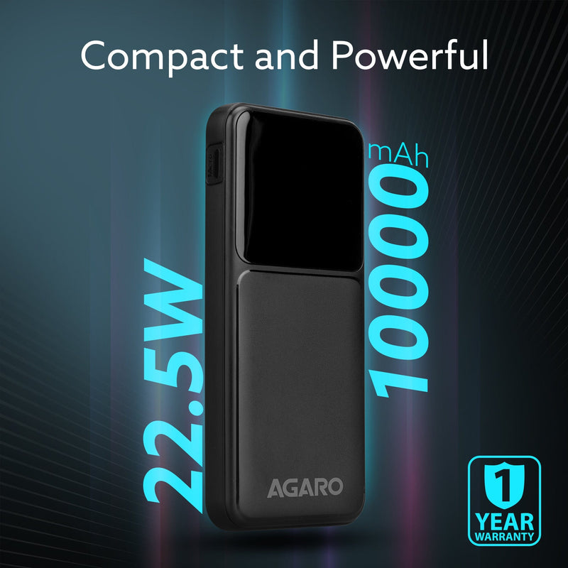 AGARO Regency Power Bank 10000 mAh, 22.5W Power Delivery for Smartphones, Portable, USB C & Micro Input, USB A1,A2 & C O