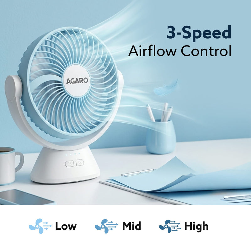 AGARO Delight Mini Desk Fan, Rechargeable & Portable-2