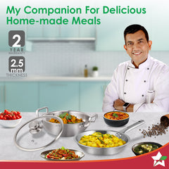 Wonderchef Stella Triply Stainless Steel Cookware Set | 3 Pcs. | Fry Pan 22 cm, Kadhai 22 cm + Lid | For Gas Stove, Indu