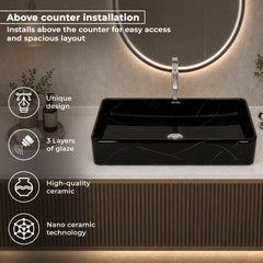 Plantex Ceramic Countertop Basin/Tabletop Washbasin/Bathroom Basin Sink/Marble Washbasin for Kitchen (White Veins, 24 x 13 x 5 Inch)-4