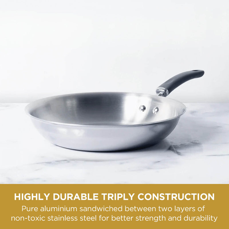 Meyer Trivantage Stainless Steel Triply Cookware 3pcs Set (26cm Frypan + Kadai/Wok with Interchangeable Glass Lid)