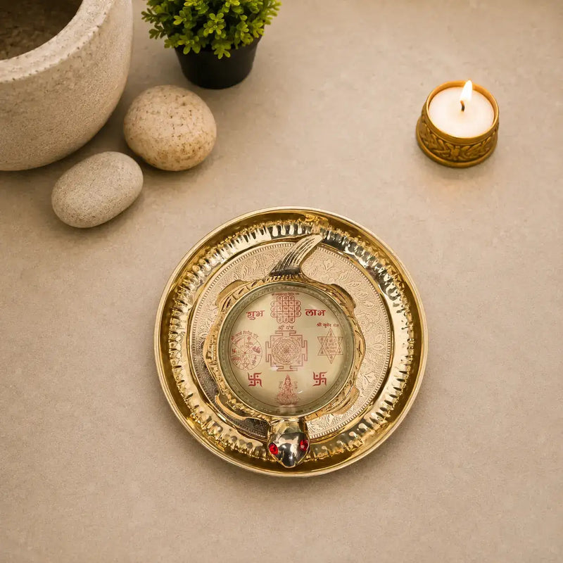 Brass Vastu Glass Shree Yantra Tortoise And Plate With Velvet Box (6 Inch)